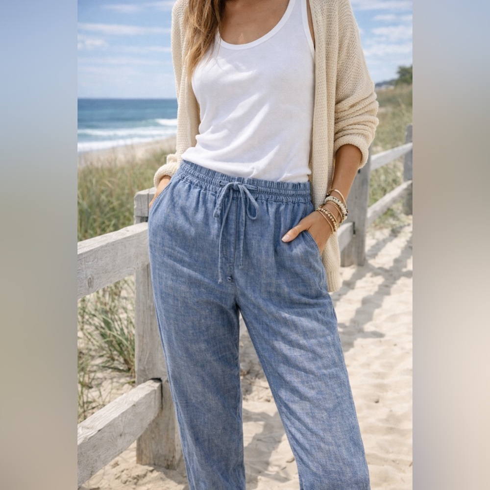 J.Crew Reimagined Chambray Pants Women’s Size 2 Blue Drawstring Elastic Waist